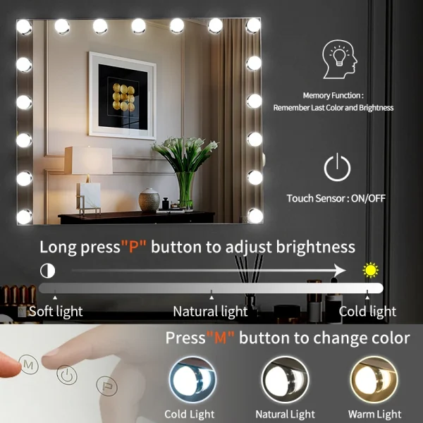 Dimmable Hollywood Led Makeup Mirror 17 Bulbs Desktop Vanity Mirror With s For Girls Makeup - Image 3
