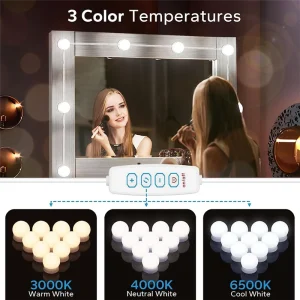 BFYLE LED Vanity Lights for Mirror, Vanity Lights Stick on with 10 Dimmable Bulbs, USB Cable Mirror Lights for Makeup Dressing