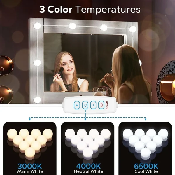 BFYLE LED Vanity Lights for Mirror, Vanity Lights Stick on with 10 Dimmable Bulbs, USB Cable Mirror Lights for Makeup Dressing